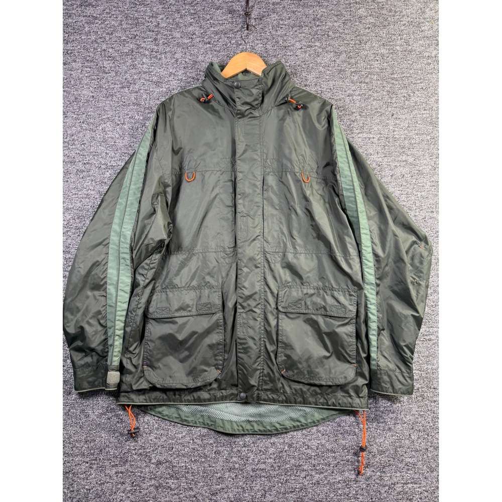 Emergency Exit Mens Olive Green Nylon Field Jacket Packable Hood Large
